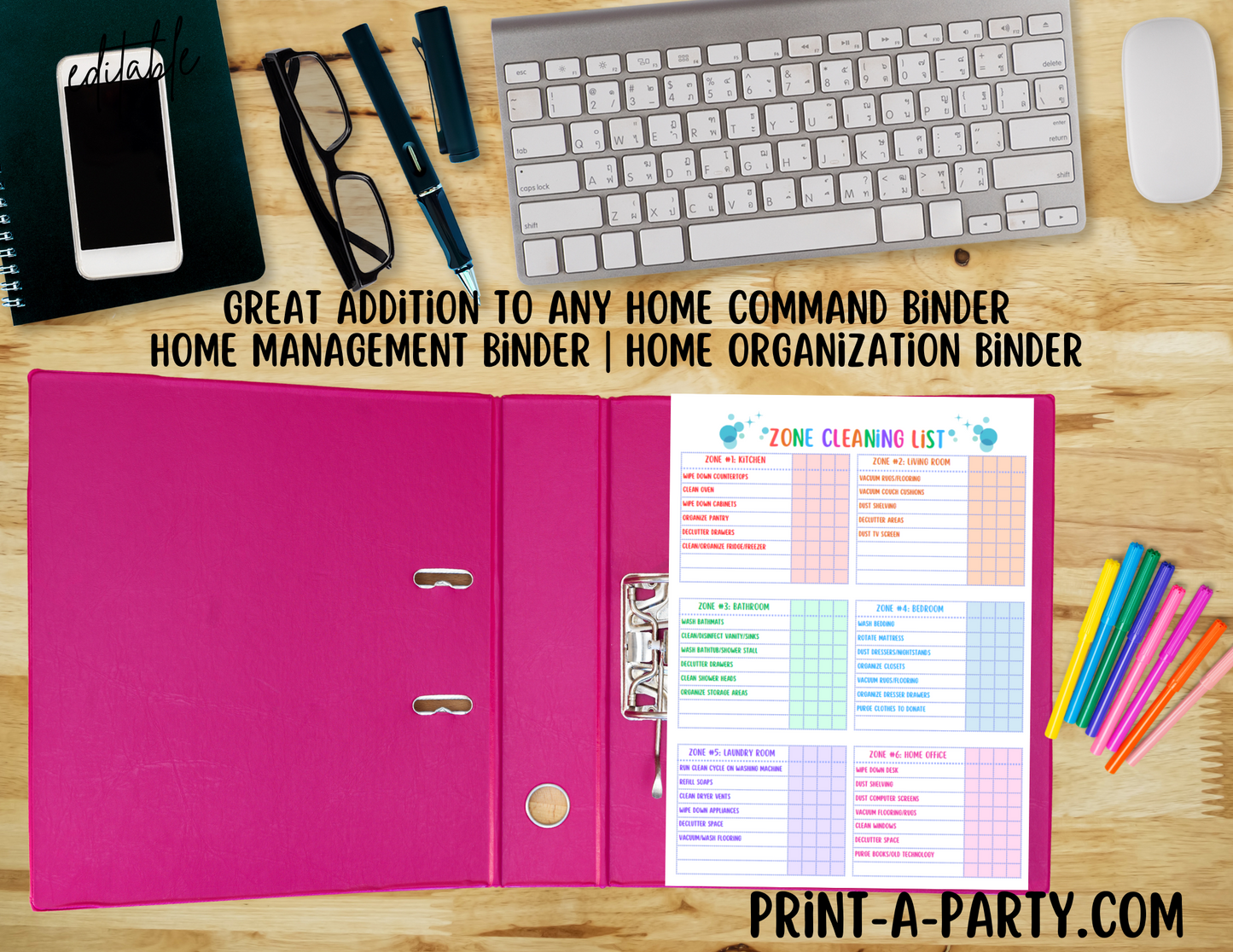 CLEANING: Printable Zone Cleaning Checklist Template | Home Management Binder | Home Organization