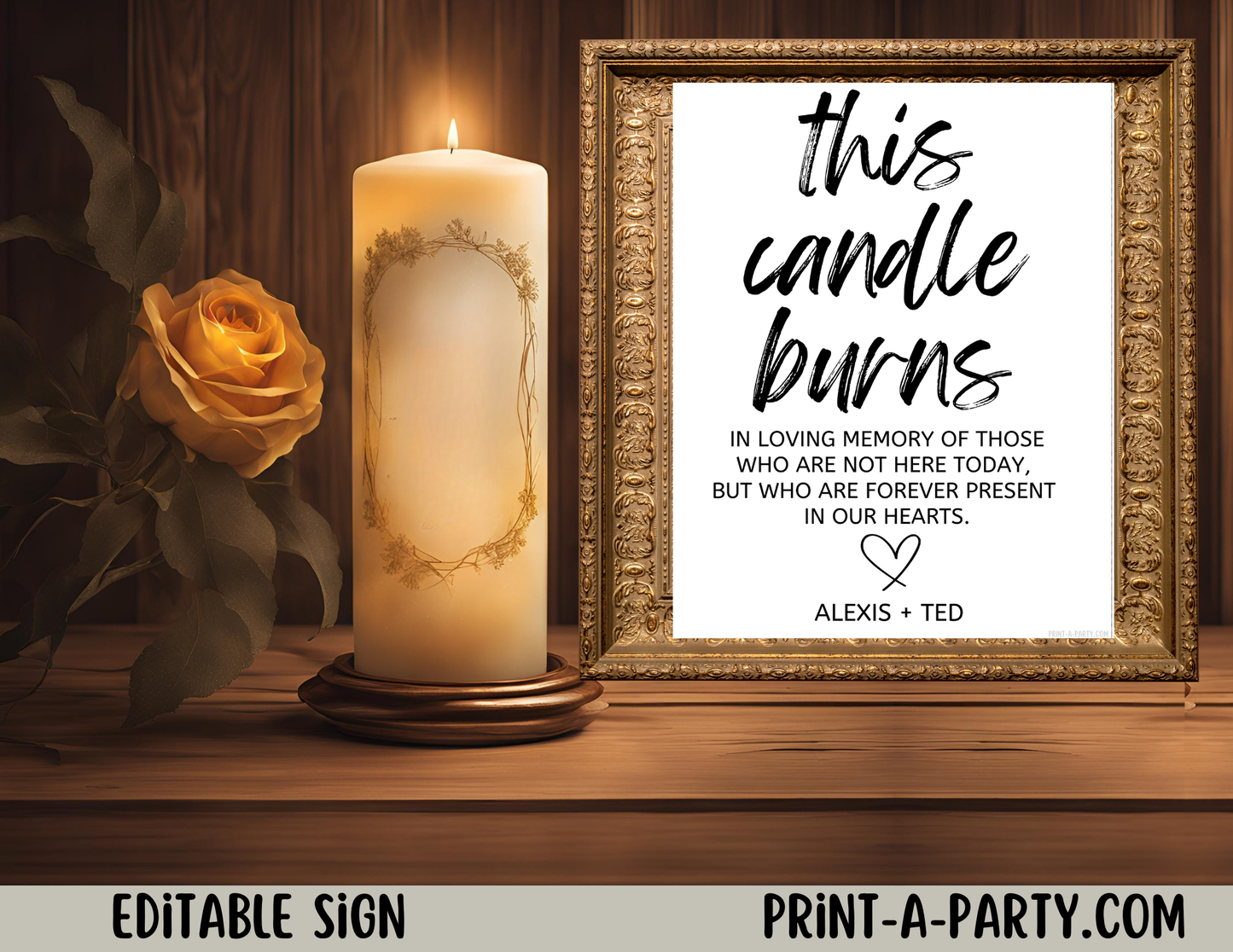 EDITABLE WEDDING EVENT SIGN: THIS CANDLE BURNS IN MEMORY | Wedding Sign | In Loving Memory Sign | Wedding Memorial Sign