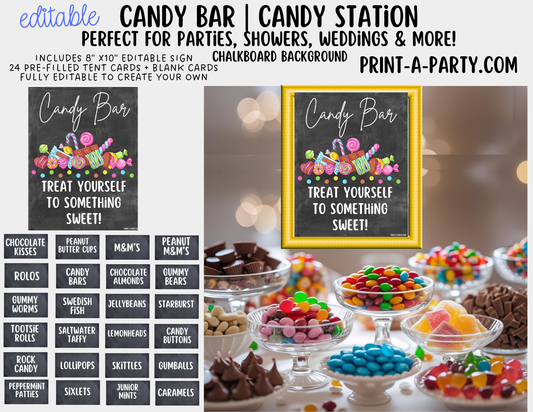 Editable CANDY BAR Sign and Candy Labels Printable in Chalkboard – Sweet Table Decor for Birthdays, Weddings, Showers & More