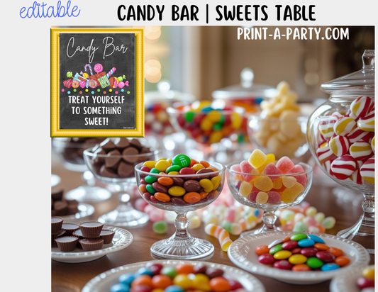 Editable CANDY BAR Sign and Candy Labels Printable in Chalkboard – Sweet Table Decor for Birthdays, Weddings, Showers & More