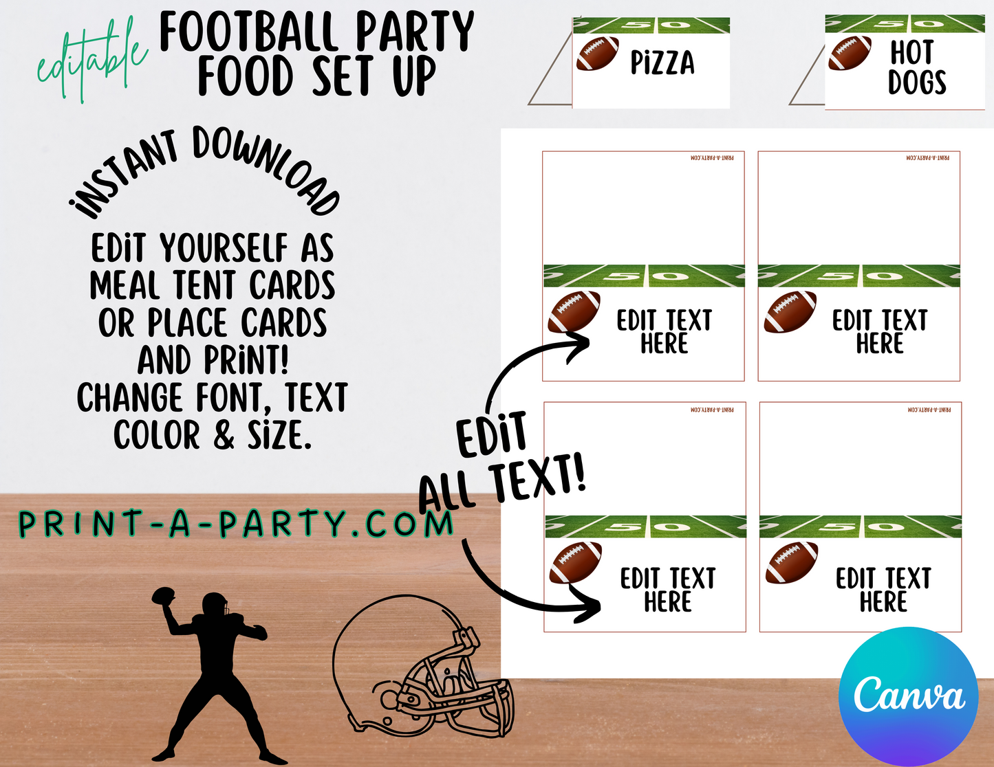 FOOTBALL PARTY FOOD Setup EDITABLE and PRINTABLE | Party Food Station | Party Food Bar | Superbowl Party | Football tailgating