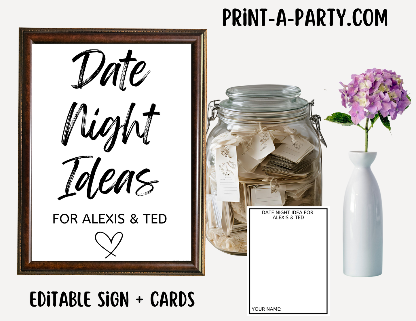 EDITABLE WEDDING EVENT SIGN: DATE NIGHT IDEAS For the Couple | Add names to sign | Date Idea Cards Included | Wedding or Shower Sign | Date Night Idea Sign