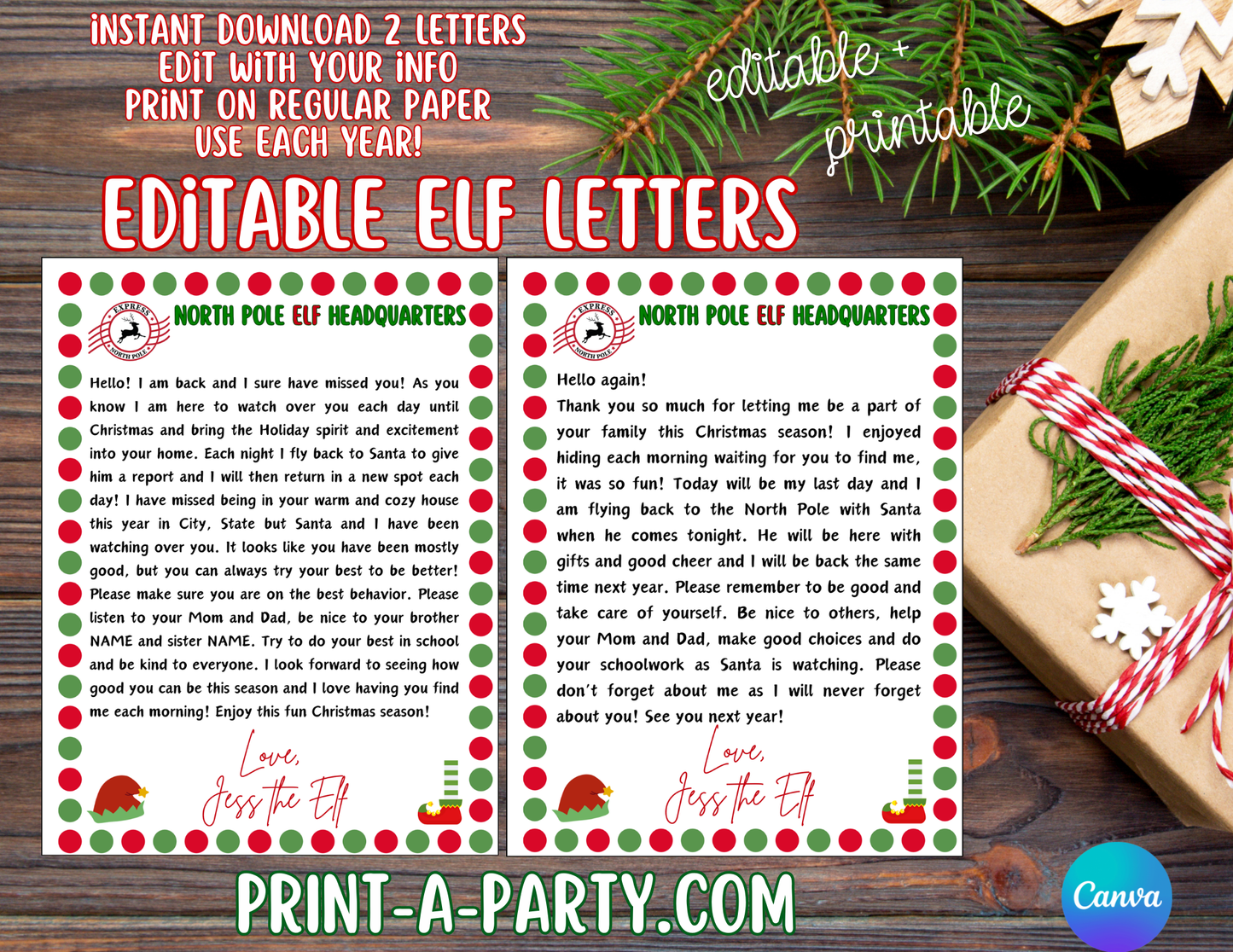 ELF - Editable Elf Note Pack - Printable Christmas Elf Letters