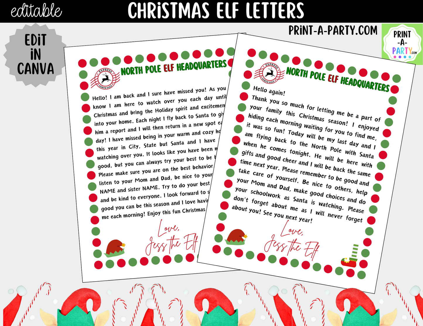 Editable Christmas Elf Letters - Printable Elf Arrival and Goodbye Notes for Kids