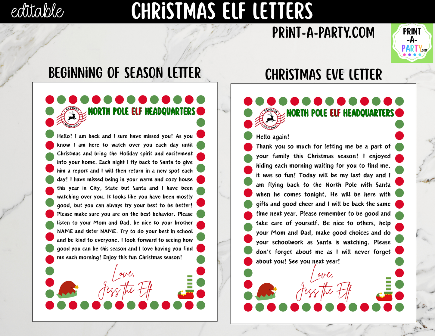 Editable Christmas Elf Letters - Printable Elf Arrival and Goodbye Notes for Kids