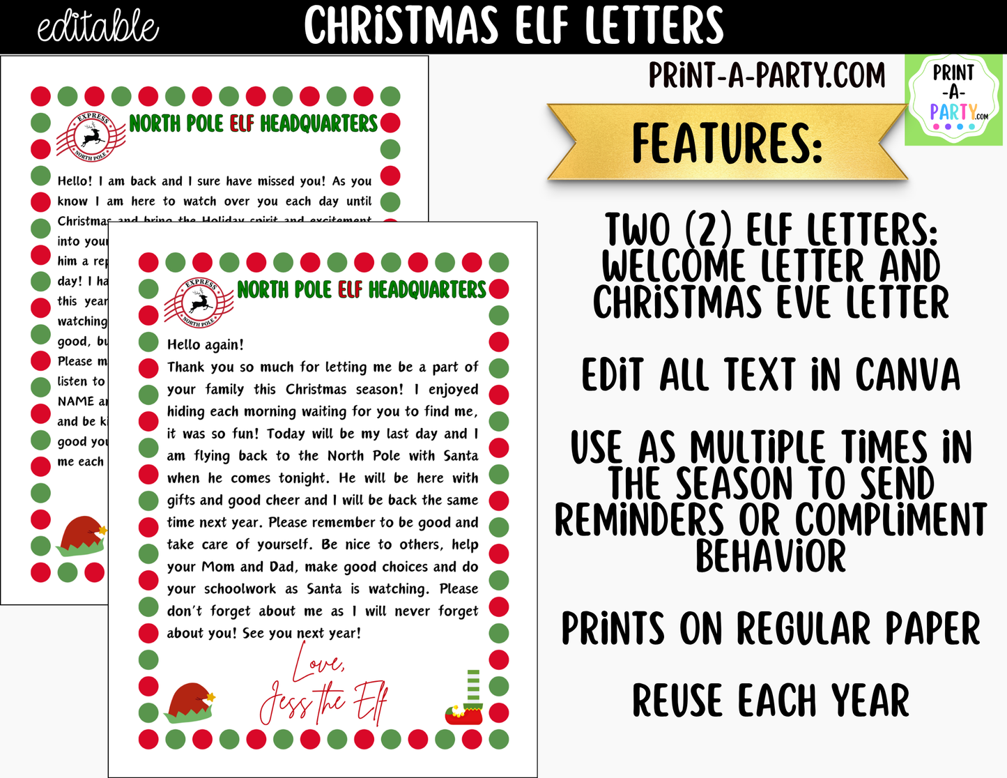 Editable Christmas Elf Letters - Printable Elf Arrival and Goodbye Notes for Kids
