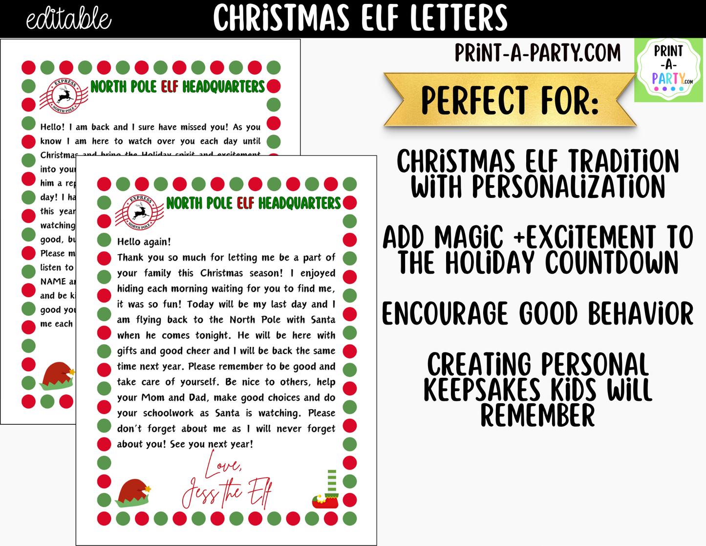 Editable Christmas Elf Letters - Printable Elf Arrival and Goodbye Notes for Kids