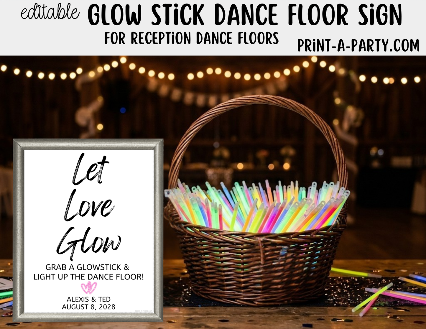 Editable Dance Floor Glow Sticks Sign (8x10) – Canva Printable Template