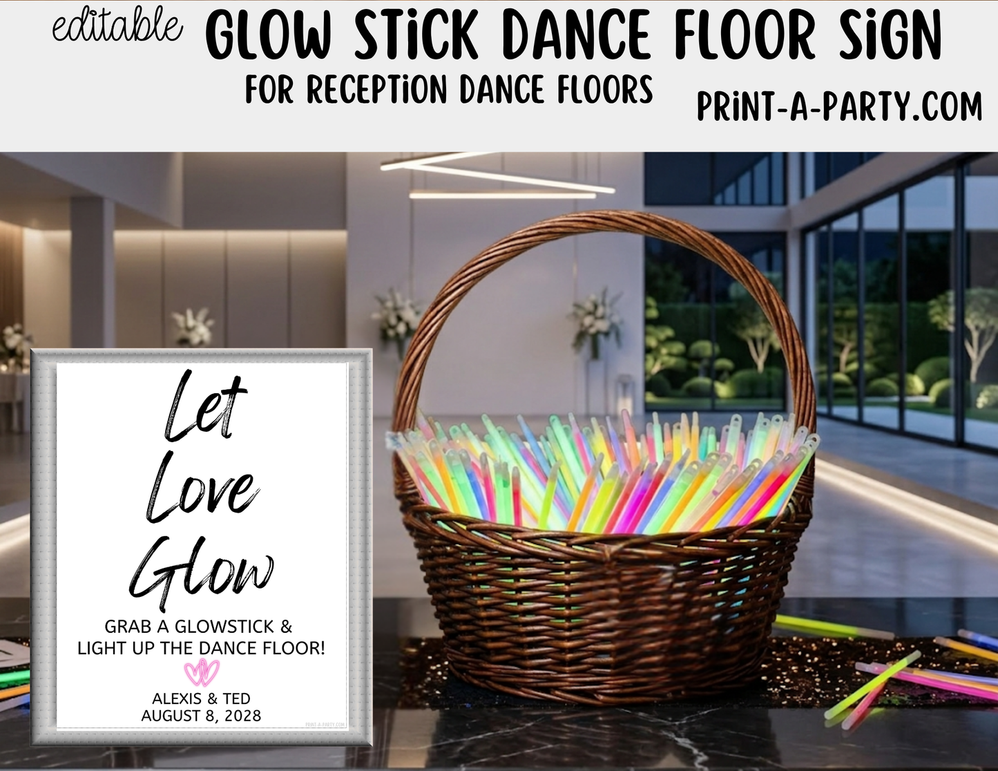 Editable Dance Floor Glow Sticks Sign (8x10) – Canva Printable Template