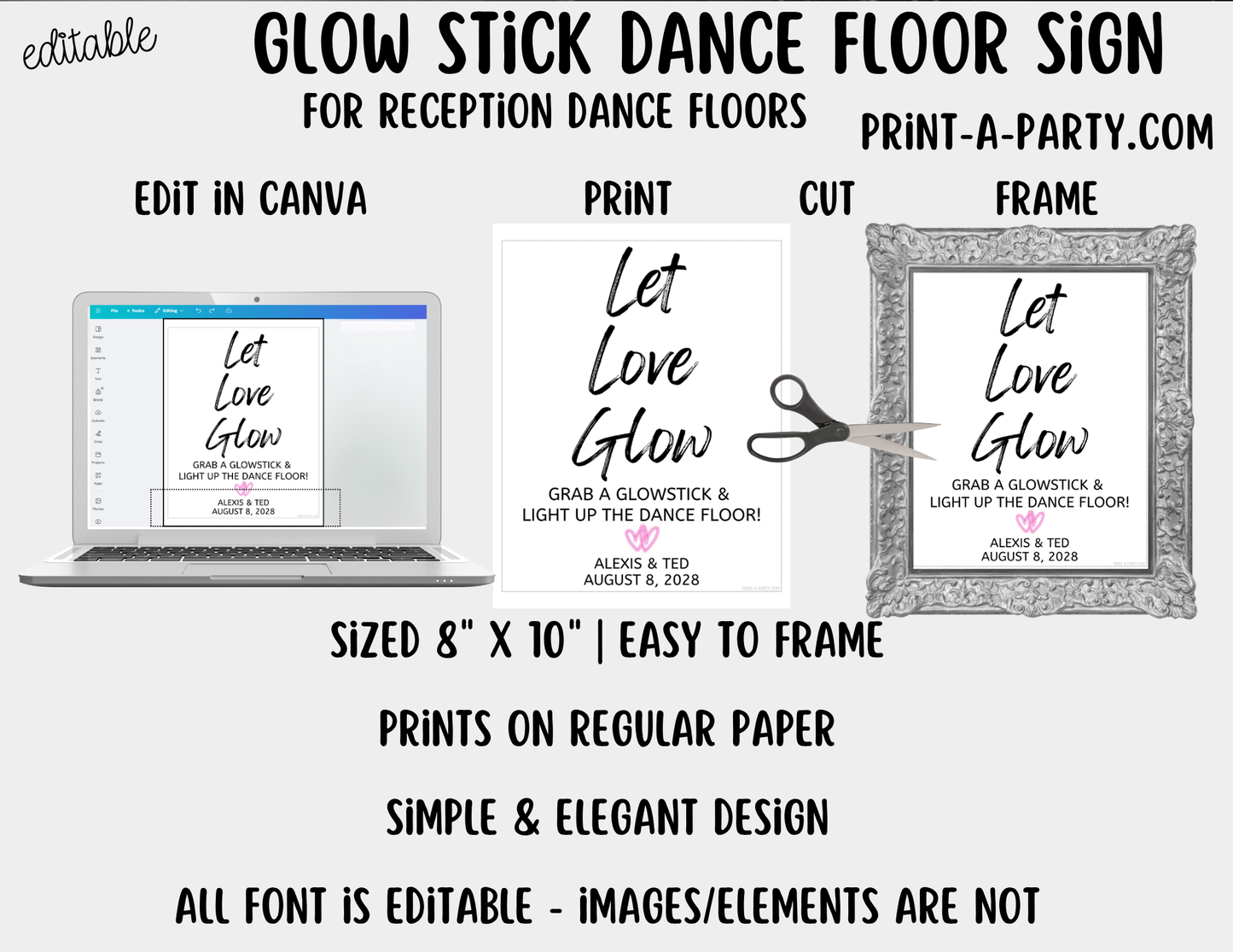 Editable Dance Floor Glow Sticks Sign (8x10) – Canva Printable Template
