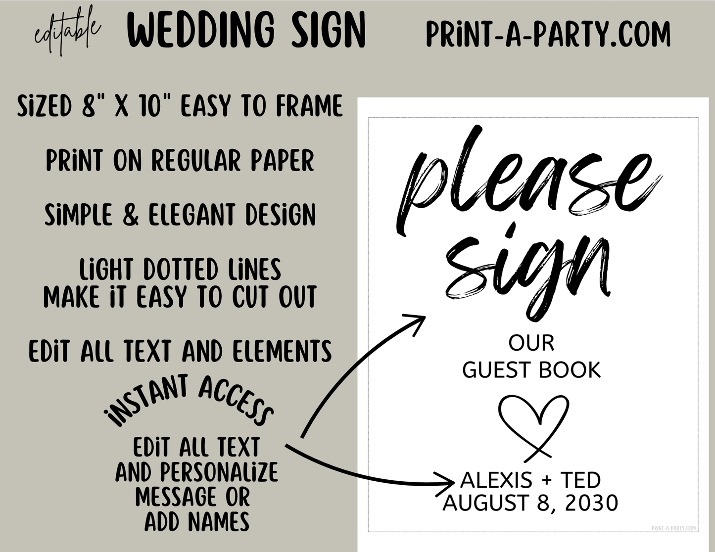 EDITABLE WEDDING EVENT SIGN: PLEASE SIGN OUR GUEST BOOK | Wedding Sign | Wedding Guest Book Sign