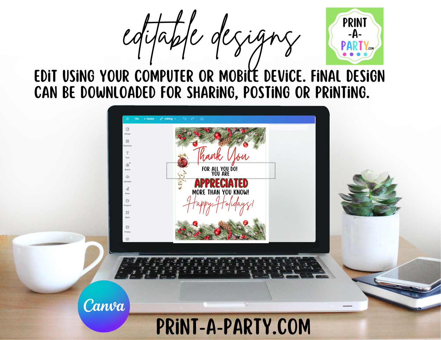 Appreciation Sign: Editable and Printable Holiday Appreciation Sign – Custom Decor for Staff, Teachers & Volunteers