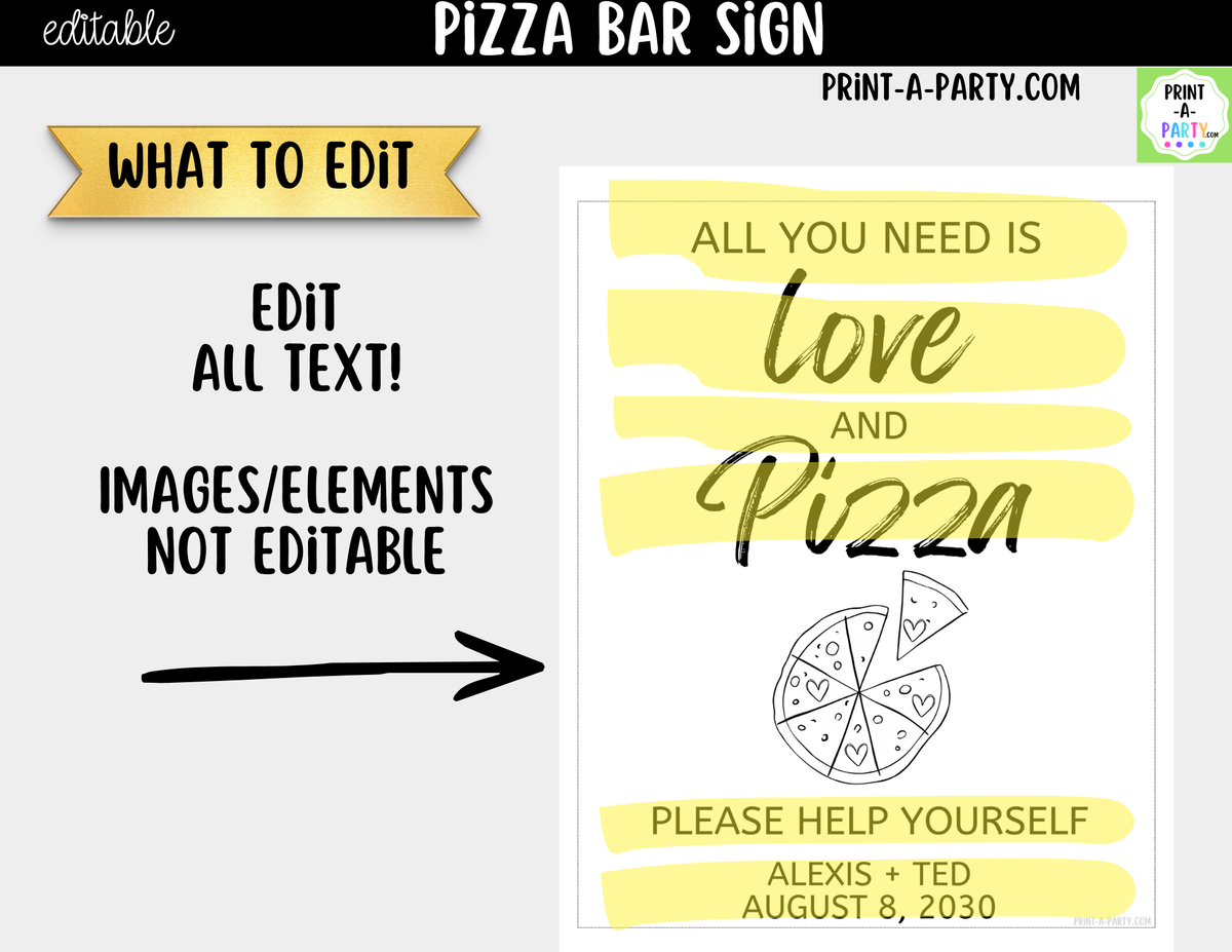 Editable Pizza Sign – All You Need Is Love and Pizza | 8x10