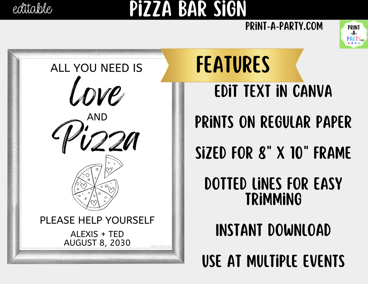 Editable Pizza Sign – All You Need Is Love and Pizza | 8x10