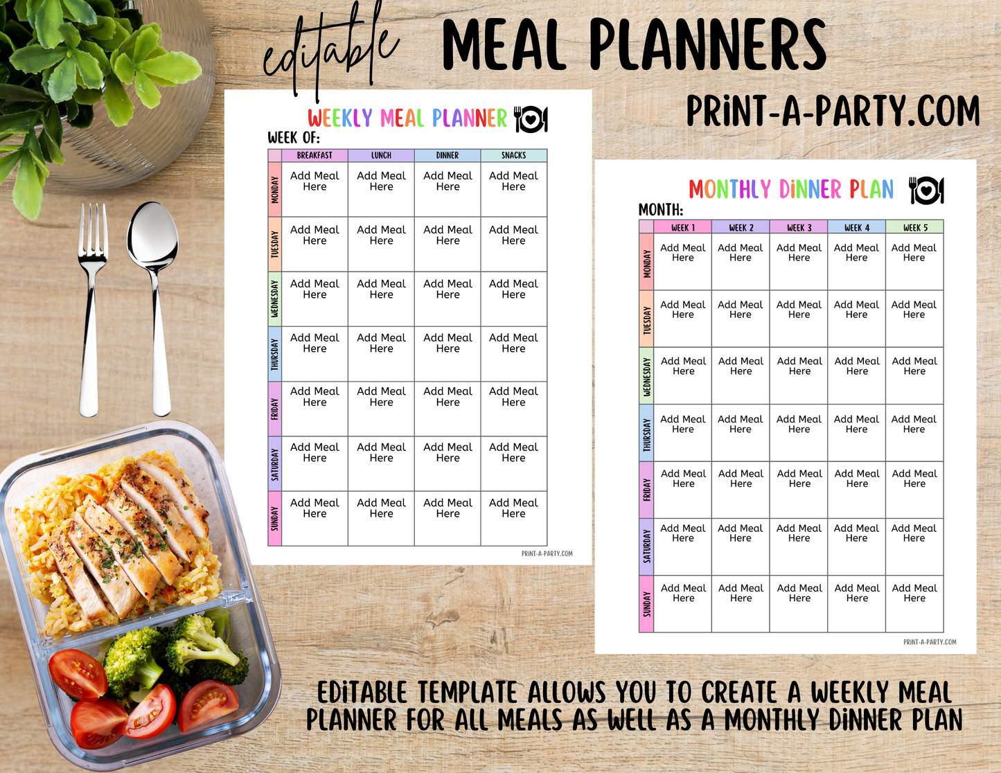 MEAL PLANNING: Editable Meal Planning Calendars - Weekly and Monthly | Home Management Binder | Home Organization