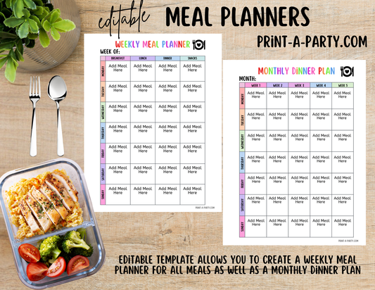 MEAL PLANNING: Editable Meal Planning Calendars - Weekly and Monthly | Home Management Binder | Home Organization