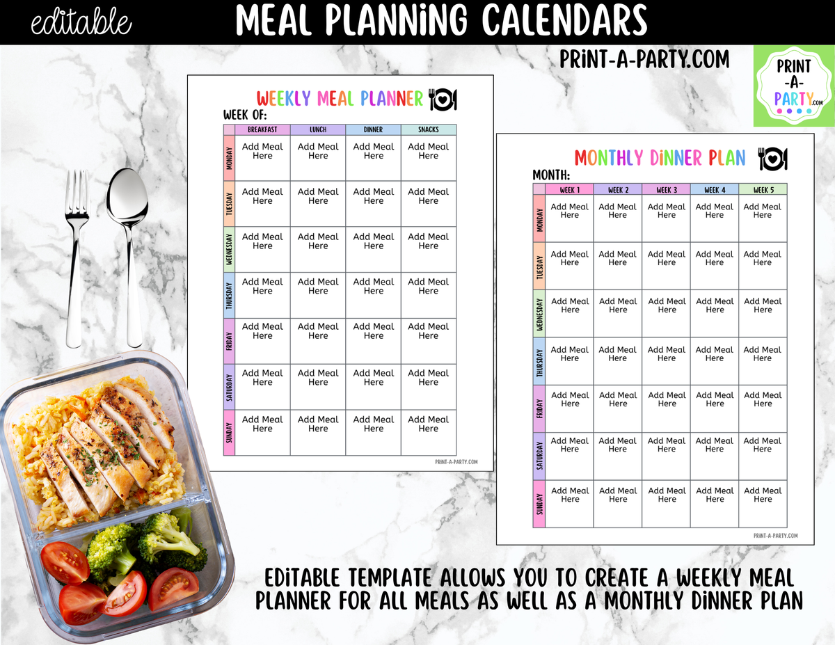 Editable Meal Planning Calendar Templates | Weekly & Monthly