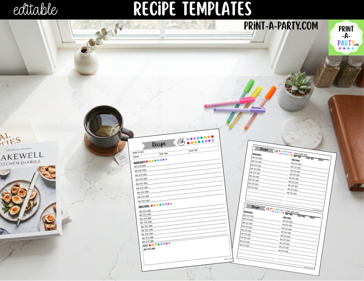 Editable Recipe Template Set | Printable Recipe Cards & Binder Pages