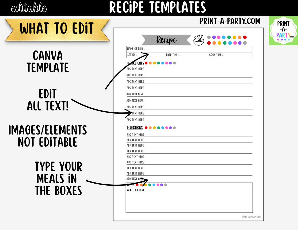 Editable Recipe Template Set | Printable Recipe Cards & Binder Pages