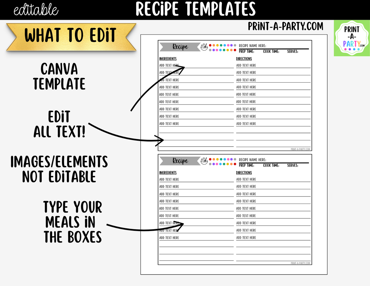 Editable Recipe Template Set | Printable Recipe Cards & Binder Pages