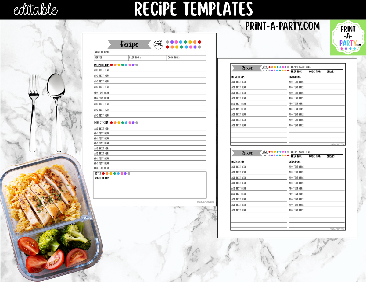 Editable Recipe Template Set | Printable Recipe Cards & Binder Pages