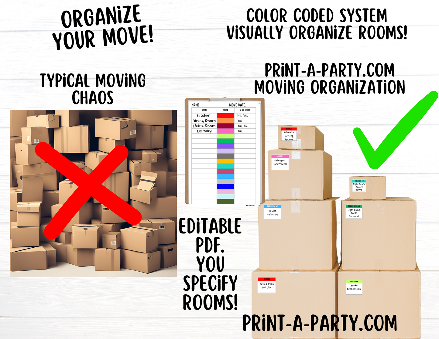 MOVING ORGANIZATION KIT: EDITABLE Color Coded Moving Box Labels (18 ...
