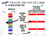 MOVING ORGANIZATION KIT: EDITABLE Color Coded Moving Box Labels (18) | Main Tracking List | INSTANT DOWNLOAD - Have an organized move!