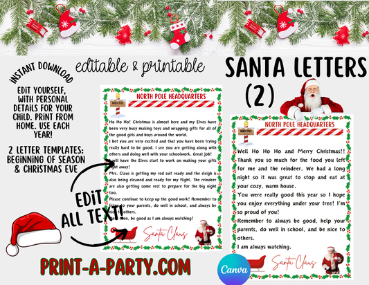 SANTA LETTERS - Editable Santa Letters – Customizable Christmas Letters from Santa Printable (2-Pack)