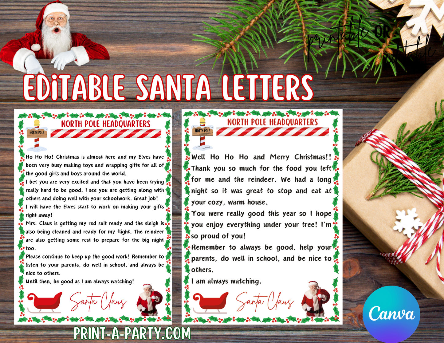 SANTA LETTERS - Editable Santa Letters – Customizable Christmas Letters from Santa Printable (2-Pack)