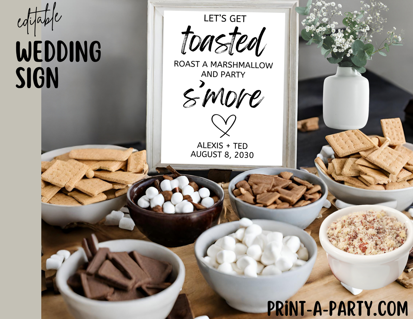 EDITABLE WEDDING EVENT SIGN: LET'S GET TOASTED - ROAST A MARSHMALLOW AND PARTY S'MORE - Wedding Sign | Smores Bar Wedding Sign