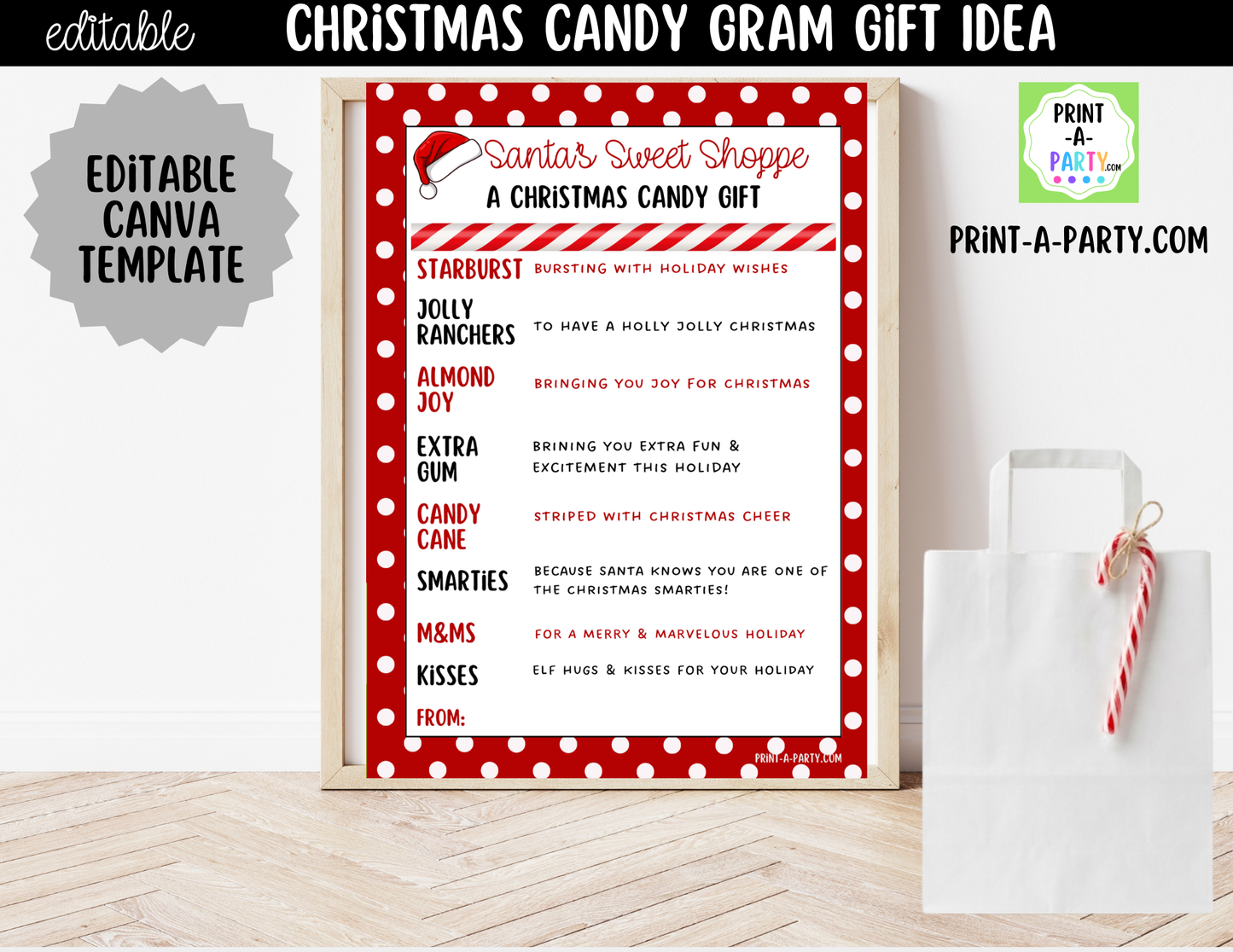 Christmas Candy Gram Editable Printable | DIY Holiday Gift for Teachers, Classrooms & Neighbors