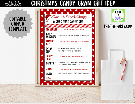 Christmas Candy Gram Editable Printable | DIY Holiday Gift for Teachers, Classrooms & Neighbors