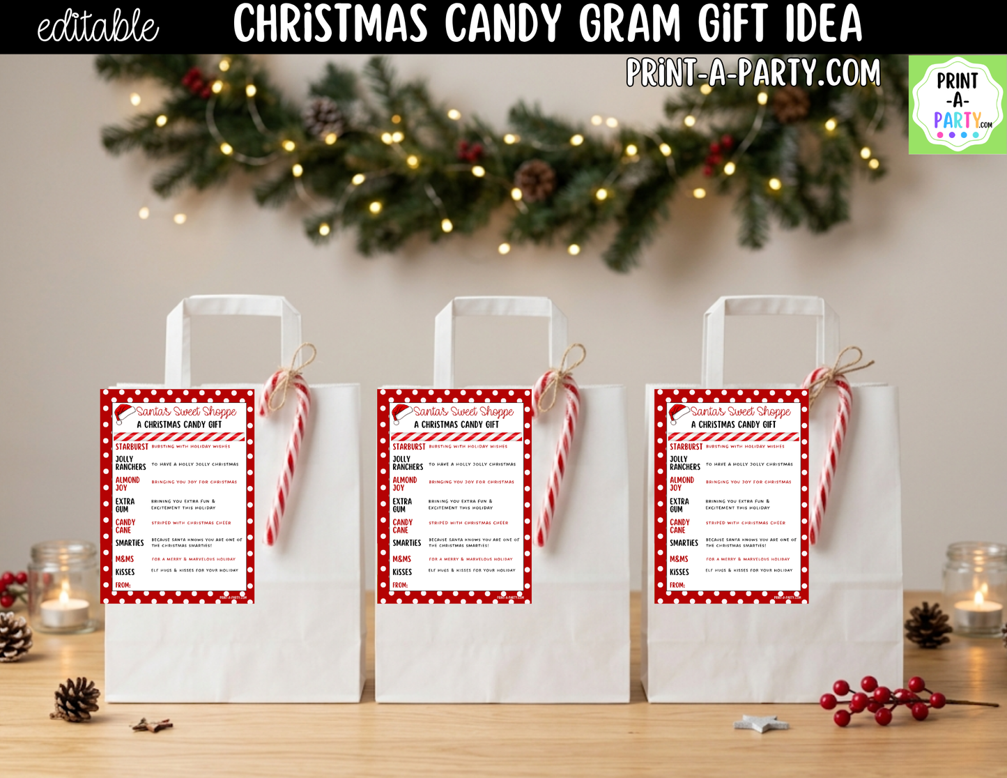 Christmas Candy Gram Editable Printable | DIY Holiday Gift for Teachers, Classrooms & Neighbors