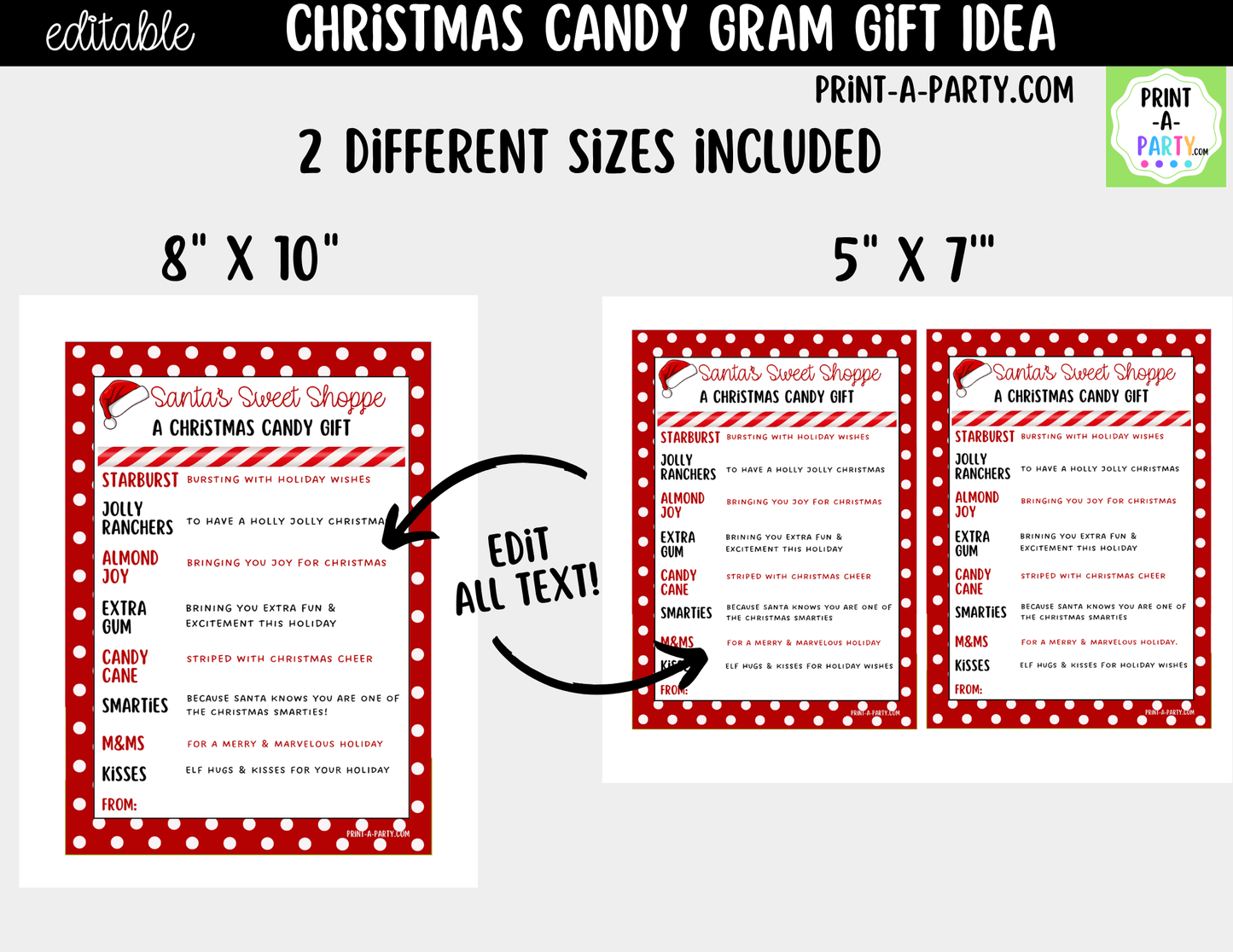 Christmas Candy Gram Editable Printable | DIY Holiday Gift for Teachers, Classrooms & Neighbors