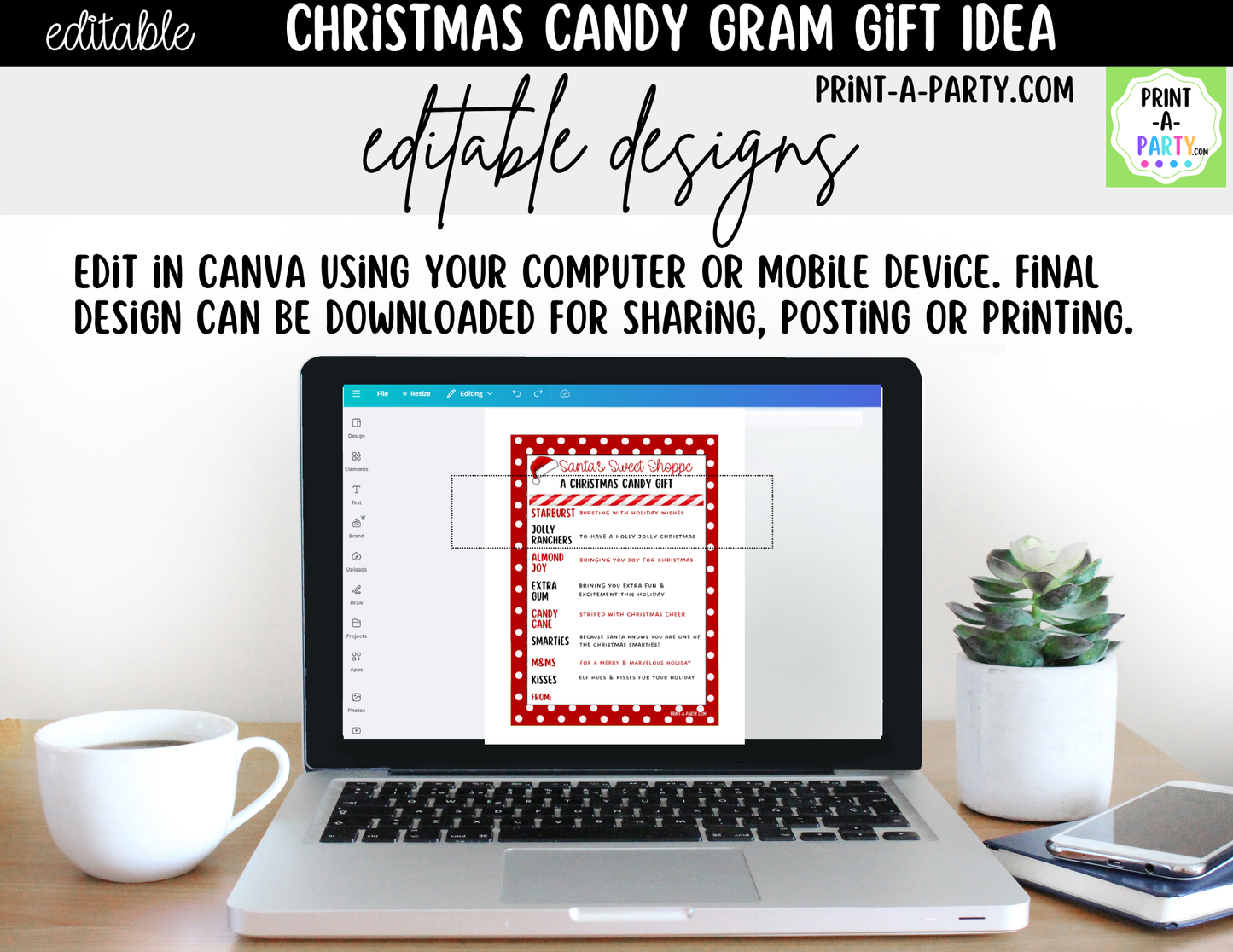 Christmas Candy Gram Editable Printable | DIY Holiday Gift for Teachers, Classrooms & Neighbors