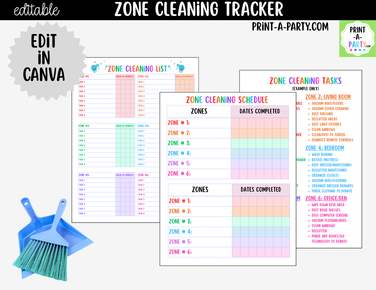 Editable Zone Cleaning Checklist Template | Canva Printable