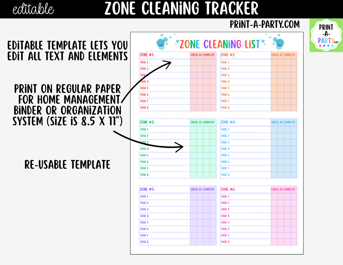 Editable Zone Cleaning Checklist Template | Canva Printable
