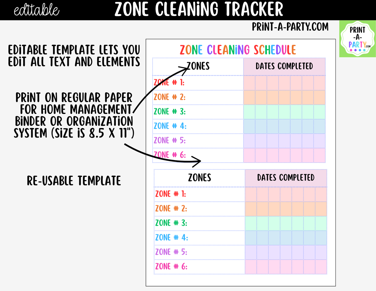 Editable Zone Cleaning Checklist Template | Canva Printable