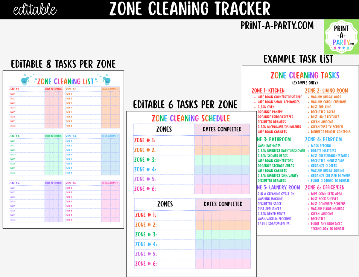 Editable Zone Cleaning Checklist Template | Canva Printable