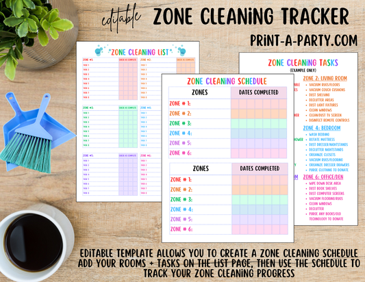 CLEANING: Editable Zone Cleaning Checklist Template | Home Management Binder | Home Organization