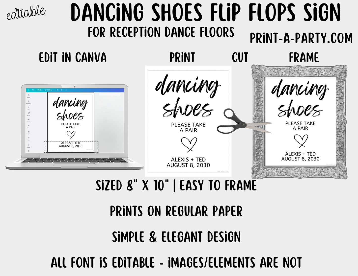 Editable Dancing Shoes Flip Flops Sign (8x10) – Canva Printable Template
