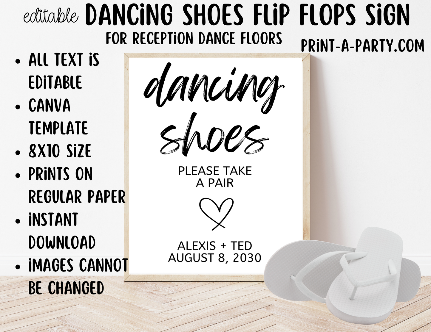 Editable Dancing Shoes Flip Flops Sign (8x10) – Canva Printable Template