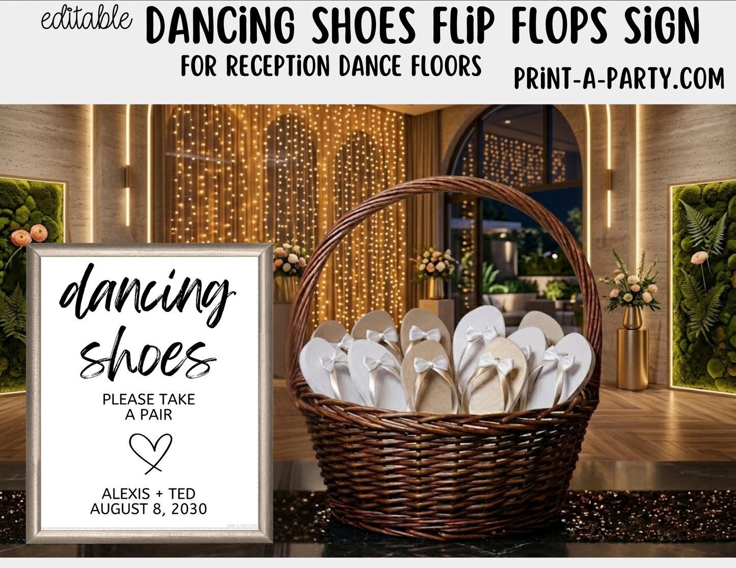 Editable Dancing Shoes Flip Flops Sign (8x10) – Canva Printable Template