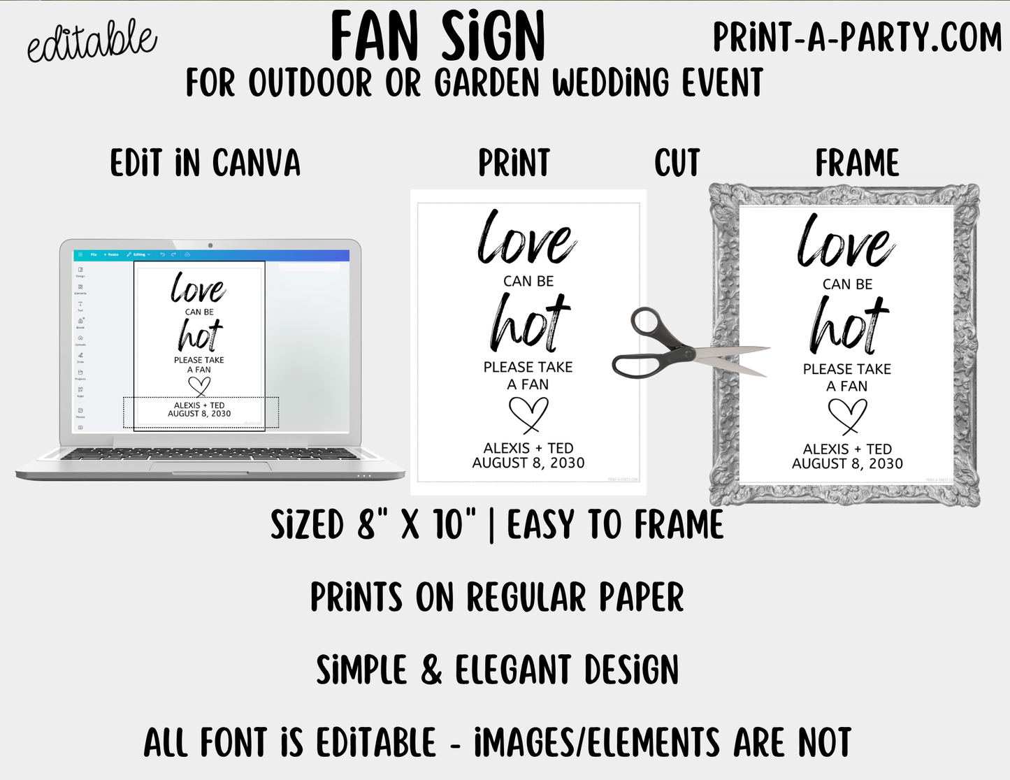 Editable Fan Favors Sign for Outdoor or Garden Weddings (8x10) – Canva Printable Template