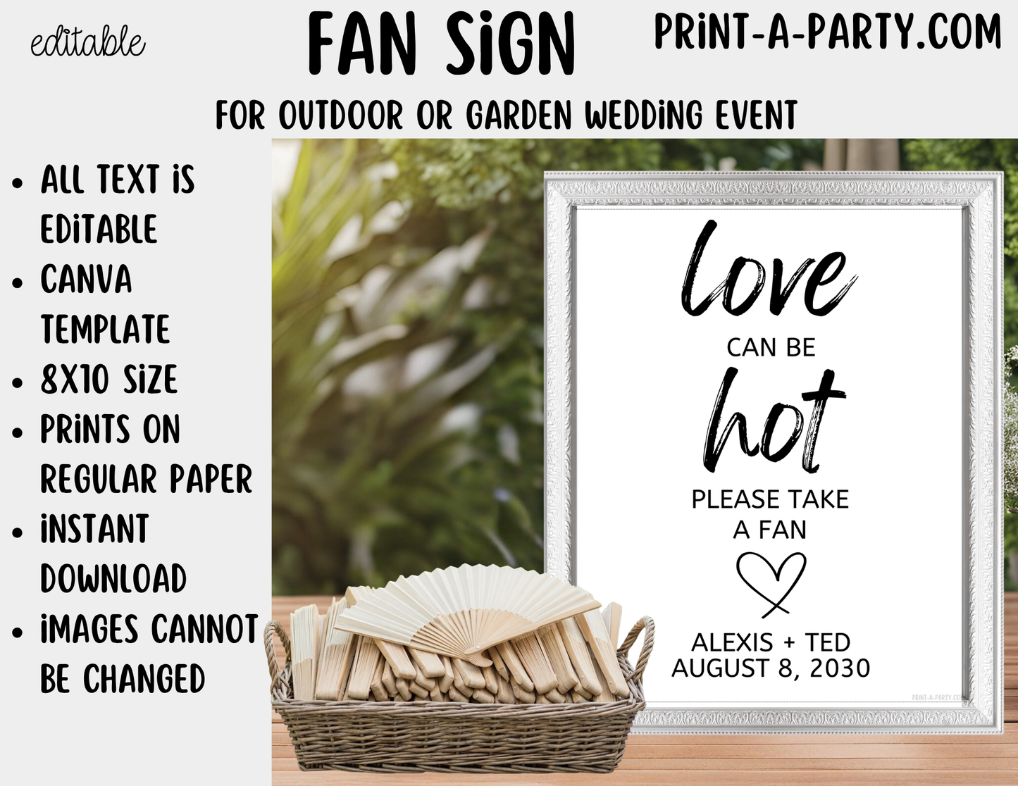 Editable Fan Favors Sign for Outdoor or Garden Weddings (8x10) – Canva Printable Template