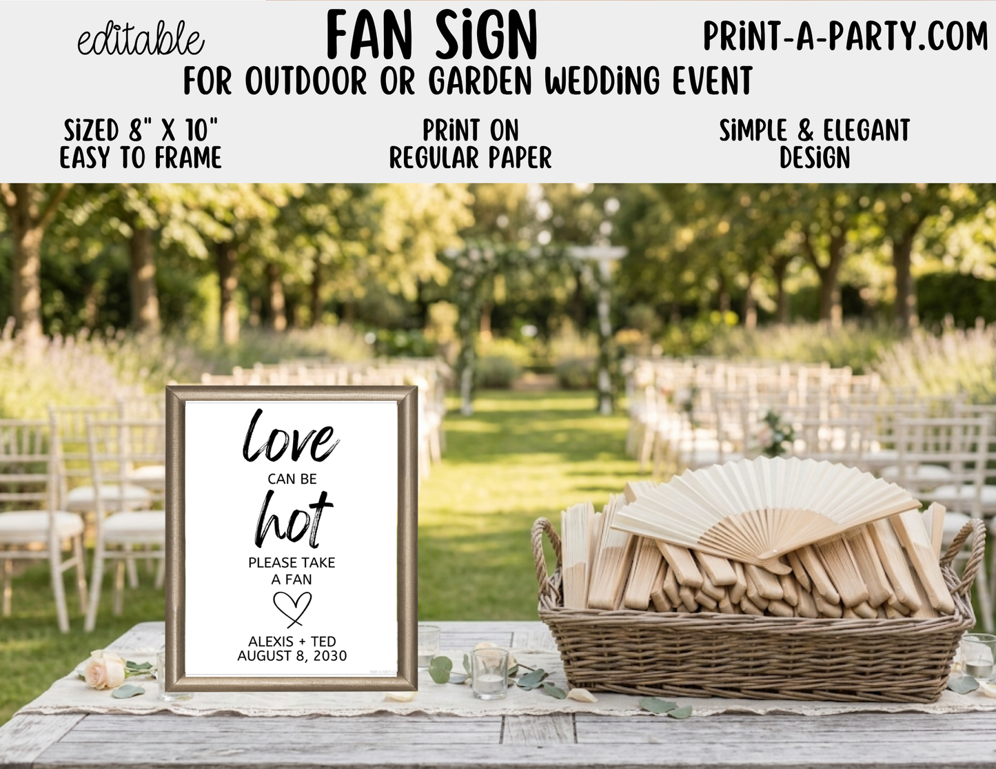 Editable Fan Favors Sign for Outdoor or Garden Weddings (8x10) – Canva Printable Template
