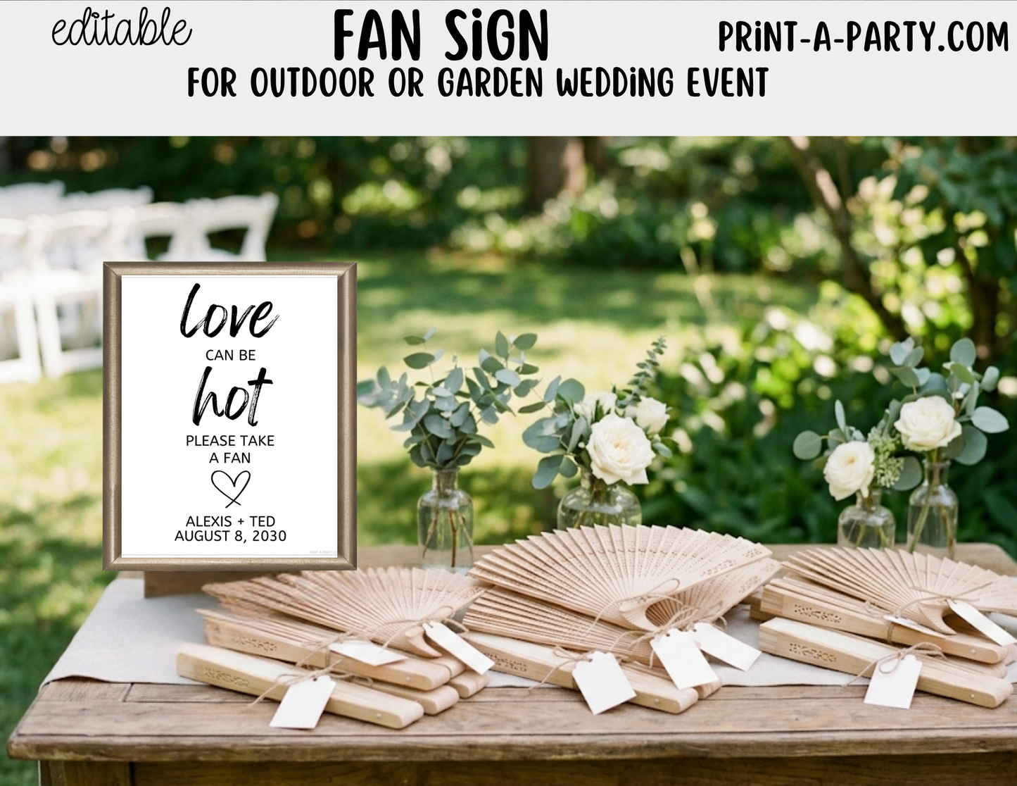 Editable Fan Favors Sign for Outdoor or Garden Weddings (8x10) – Canva Printable Template