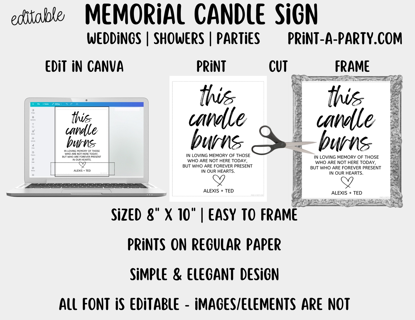 Editable Memorial Candle Sign (8x10) – Canva Printable Template