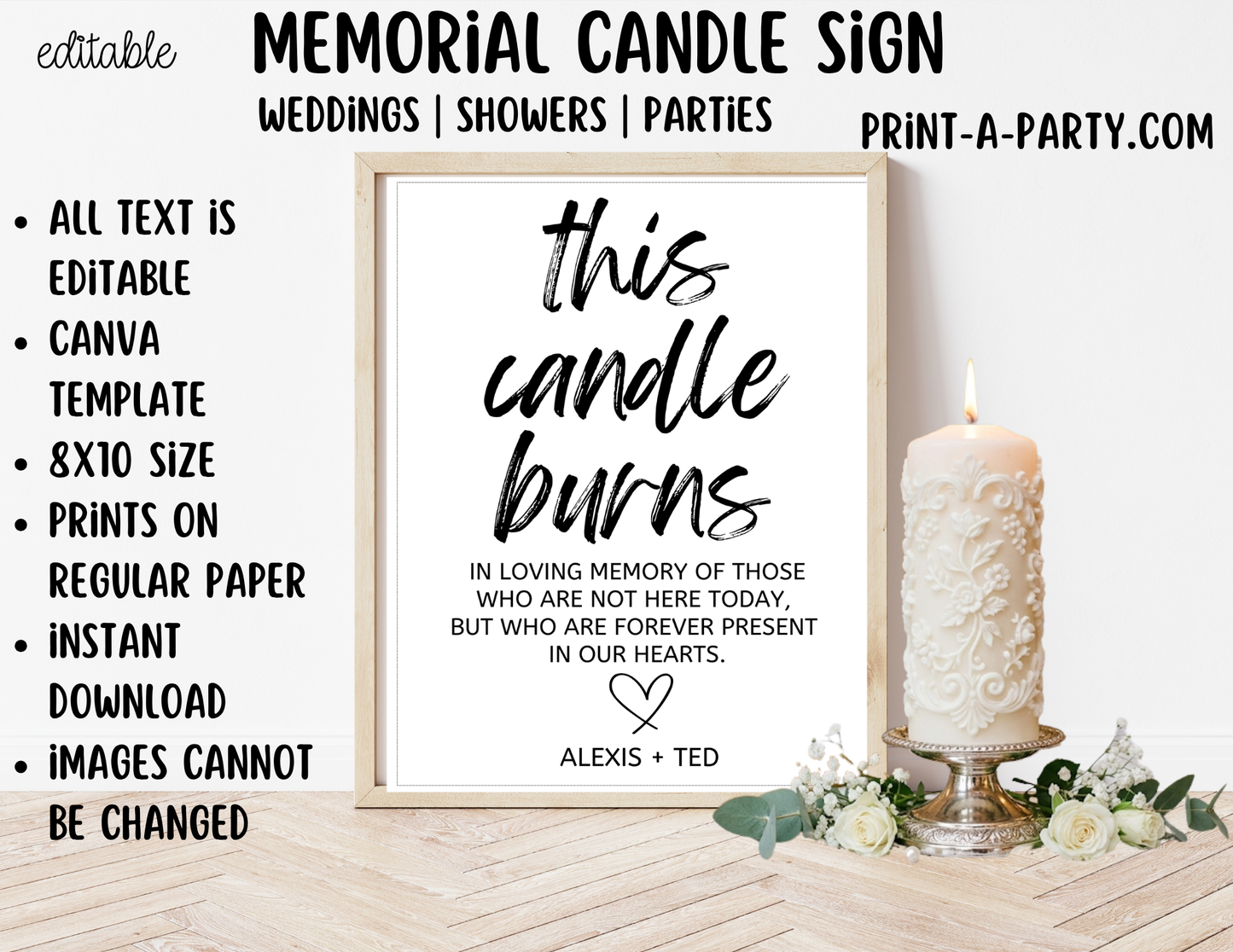 Editable Memorial Candle Sign (8x10) – Canva Printable Template