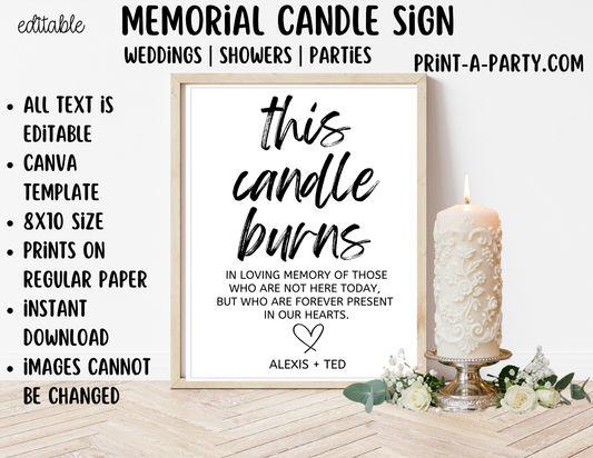 Editable Memorial Candle Sign (8x10) – Canva Printable Template
